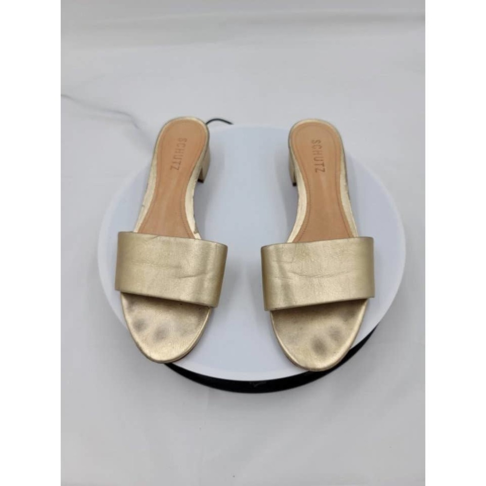 Schultz Gold Low Heel Slip-On Mules Slides 8.5 - image 6